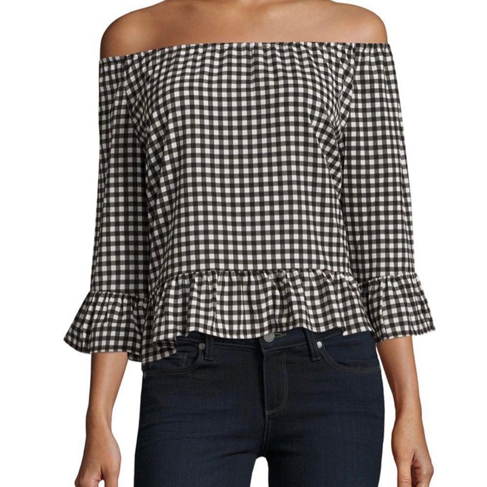 Sanctuary Off Shoulder Gingham Blouse